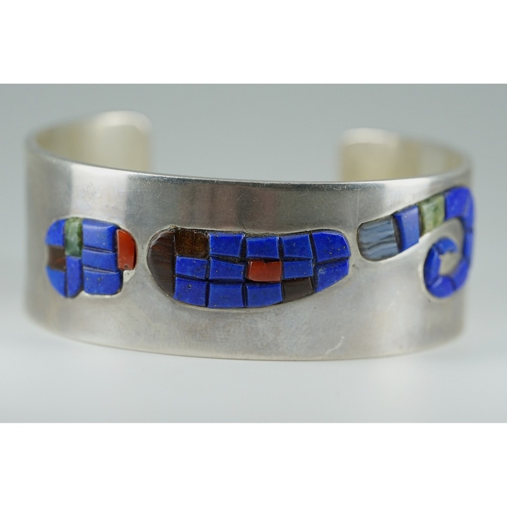 Bennard & Frances Dallasvuyaoma Hopi Mosiac Gecko Multi-Stone Cuff Bracelet 67g